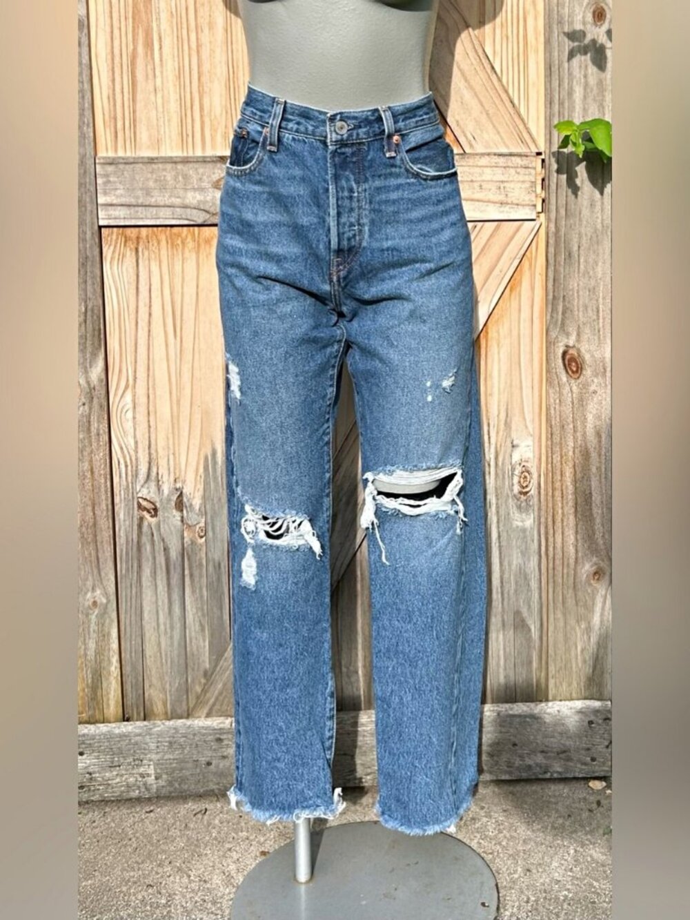 Levi's Blue Distressed Straight Leg Jeans